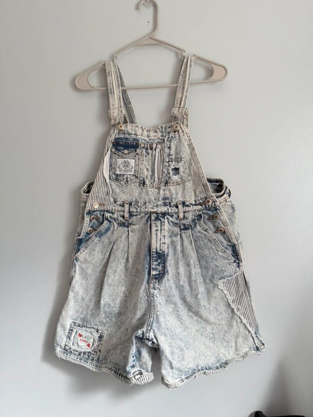 Vintage Kansas Jeans Acid Wash Patchwork Denim Shortalls M